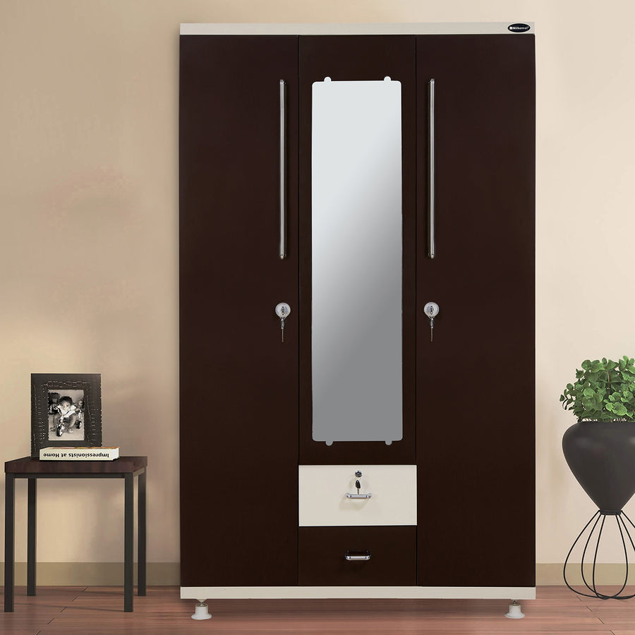 Nilkamal Deux 3 Door Mirror Wardrobe (Beige/Brown)