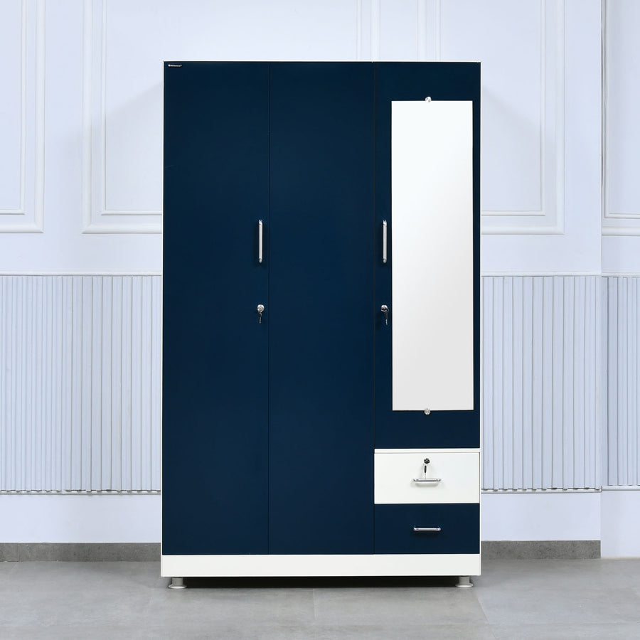 Nilkamal Electra 3 Door Wardrobe With Mirror (Blue/Ivory)