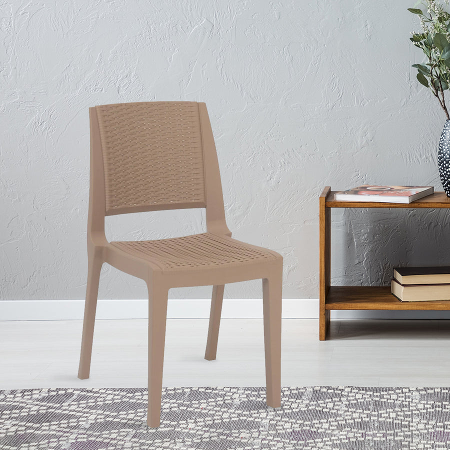 Nilkamal Enamora Premium Plastic Armless Chair (Rattan Dark Beige)