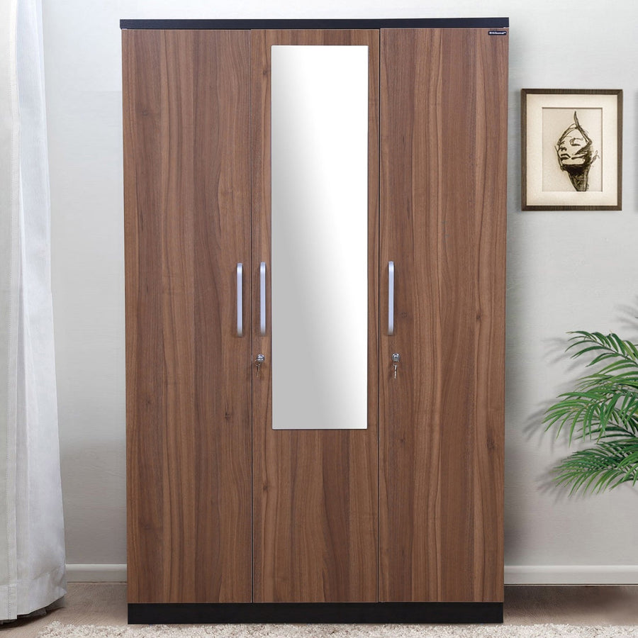 Nilkamal Enri 3 Door Mirror Wardrobe (Wenge/Teak)