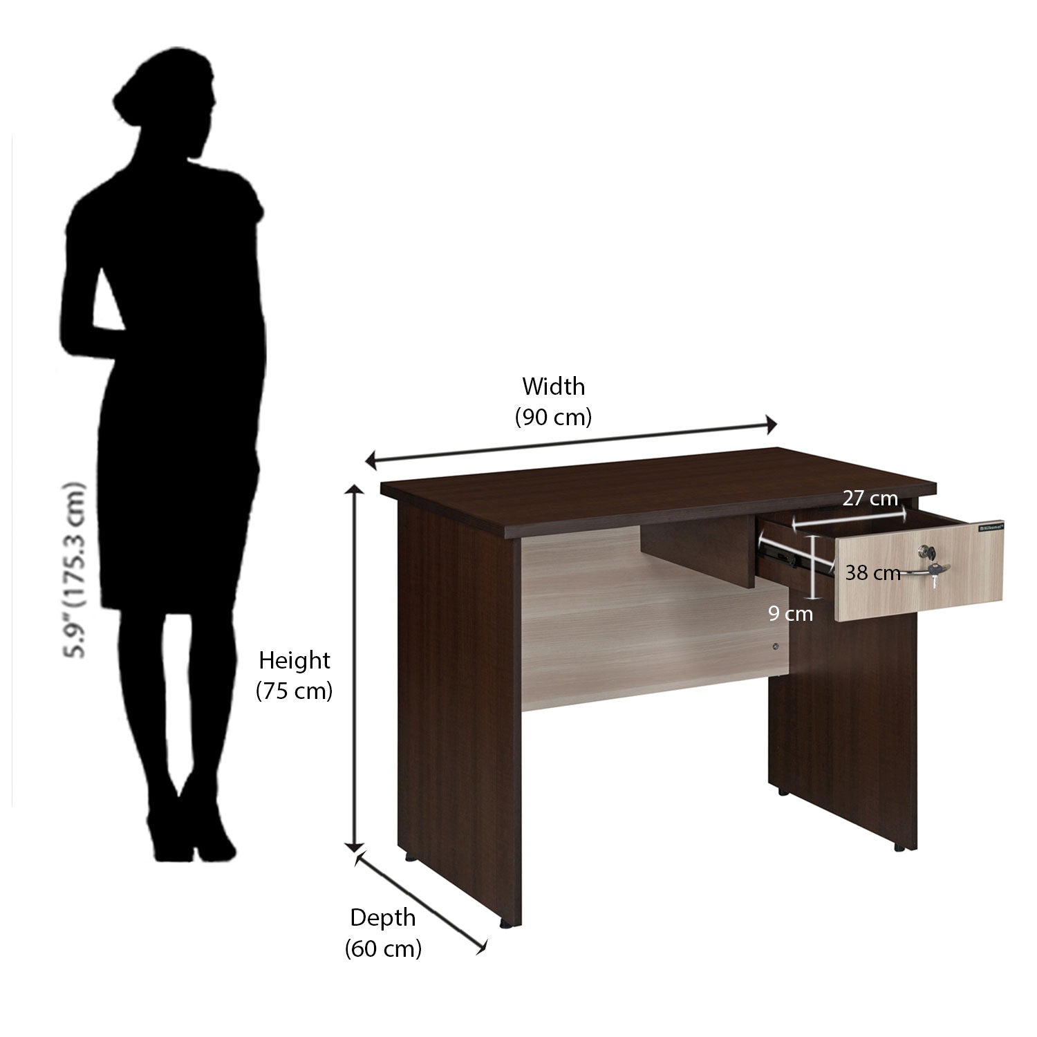 Buy Nilkamal Enzo Office 3 ft Table Brown Clound Ash Online