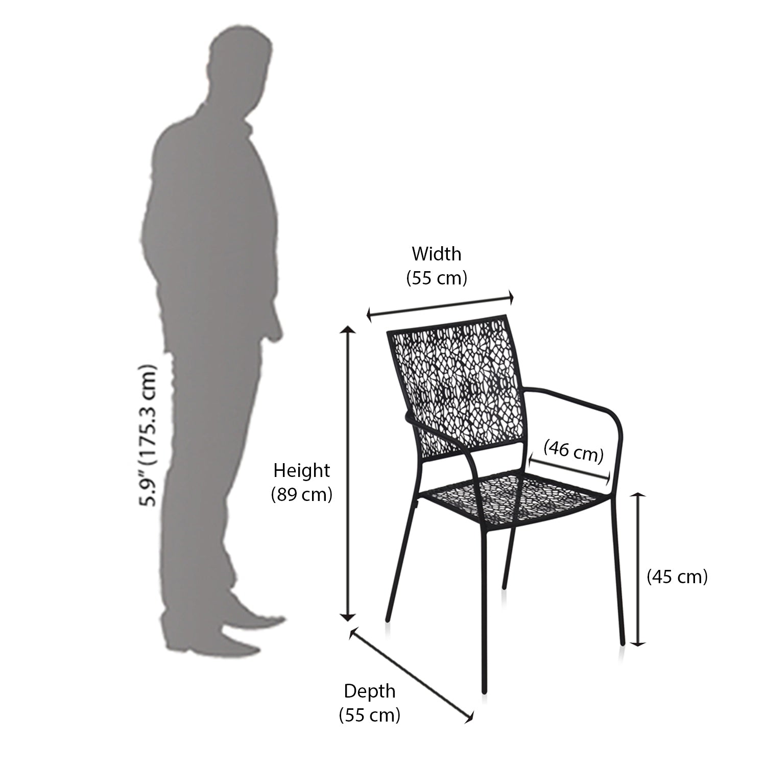 Nilkamal Erinda Metal Living Room Arm Chair (Black)