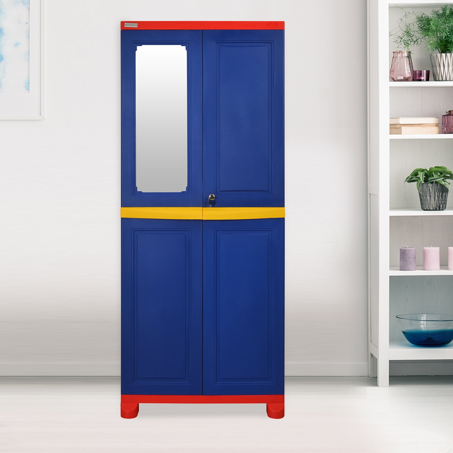 Nilkamal Freedom Big Mirror Cabinet (Pepsi Blue / Bright Red / Yellow)