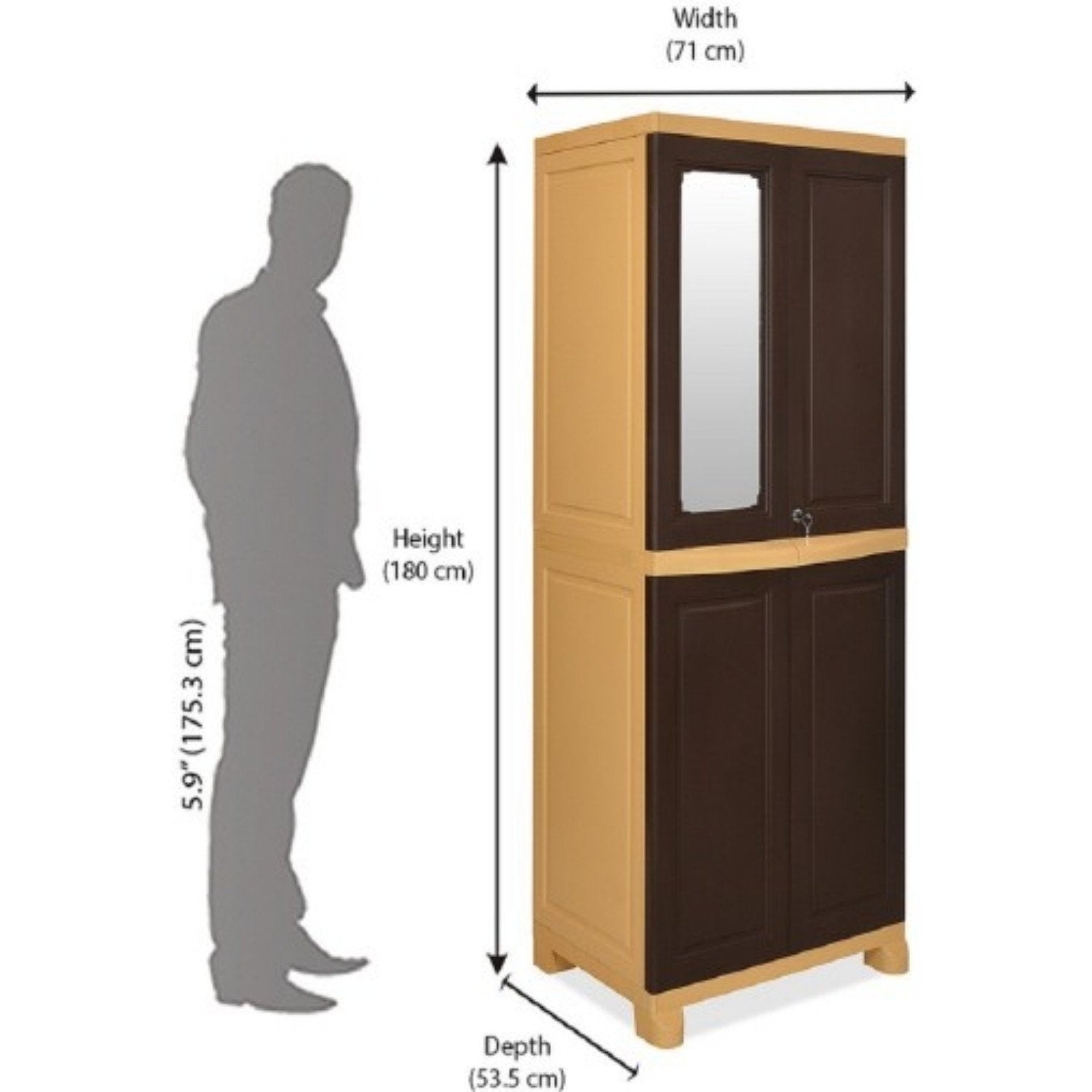 Nilkamal Freedom Big 1 (FB1M) Plastic Storage Cabinet with Mirror (Weather Brown & Biscuit)