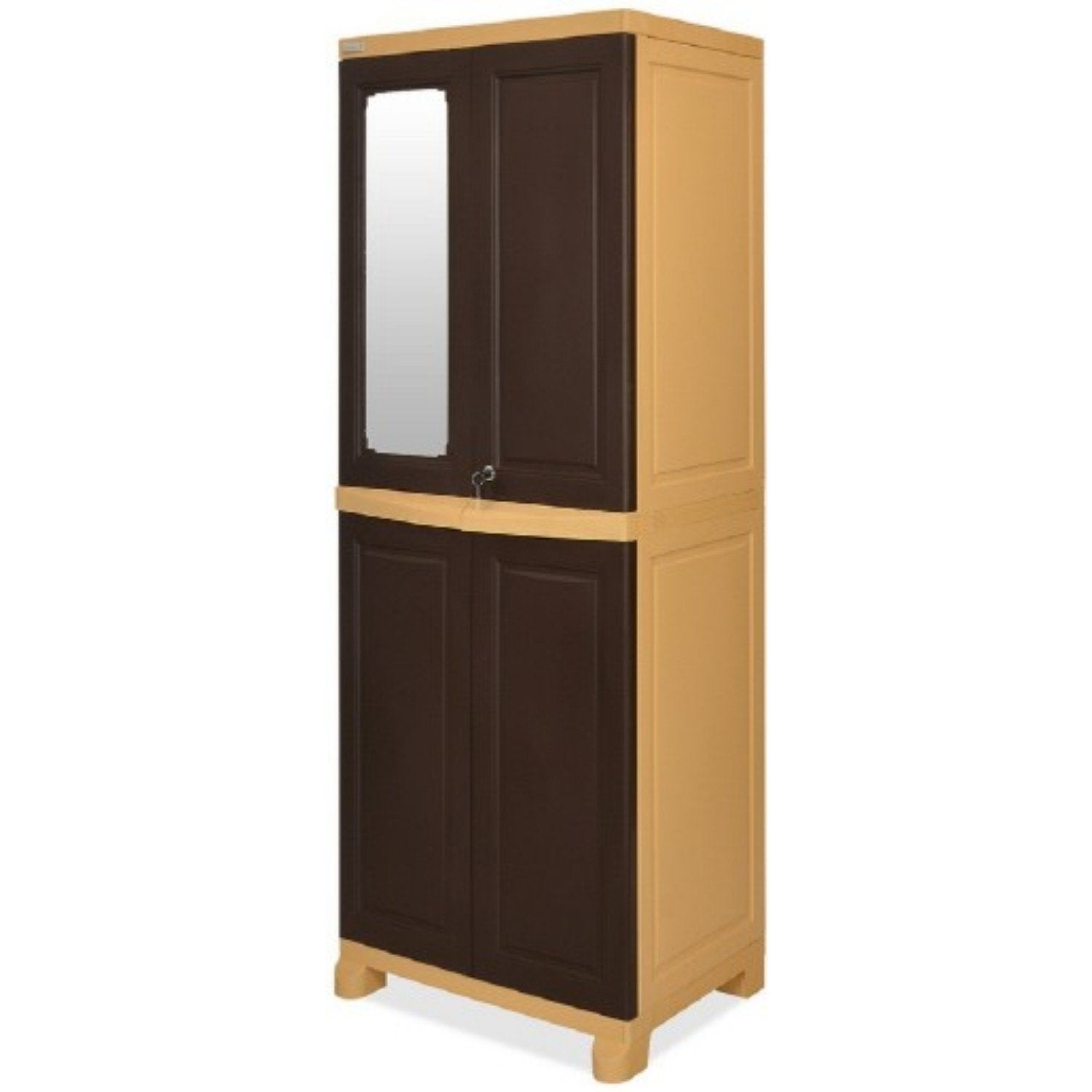 Nilkamal Freedom Big 1 (FB1M) Plastic Storage Cabinet with Mirror (Weather Brown & Biscuit)