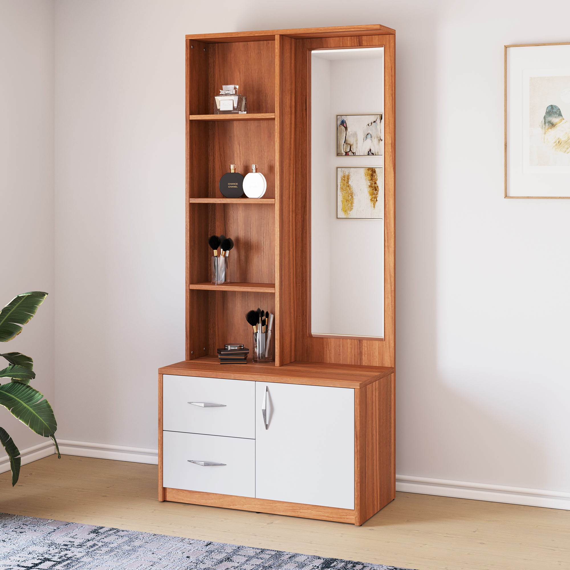 Nilkamal Eternal Engineered Wood Dresser With Mirror (Teak) Nilkamal