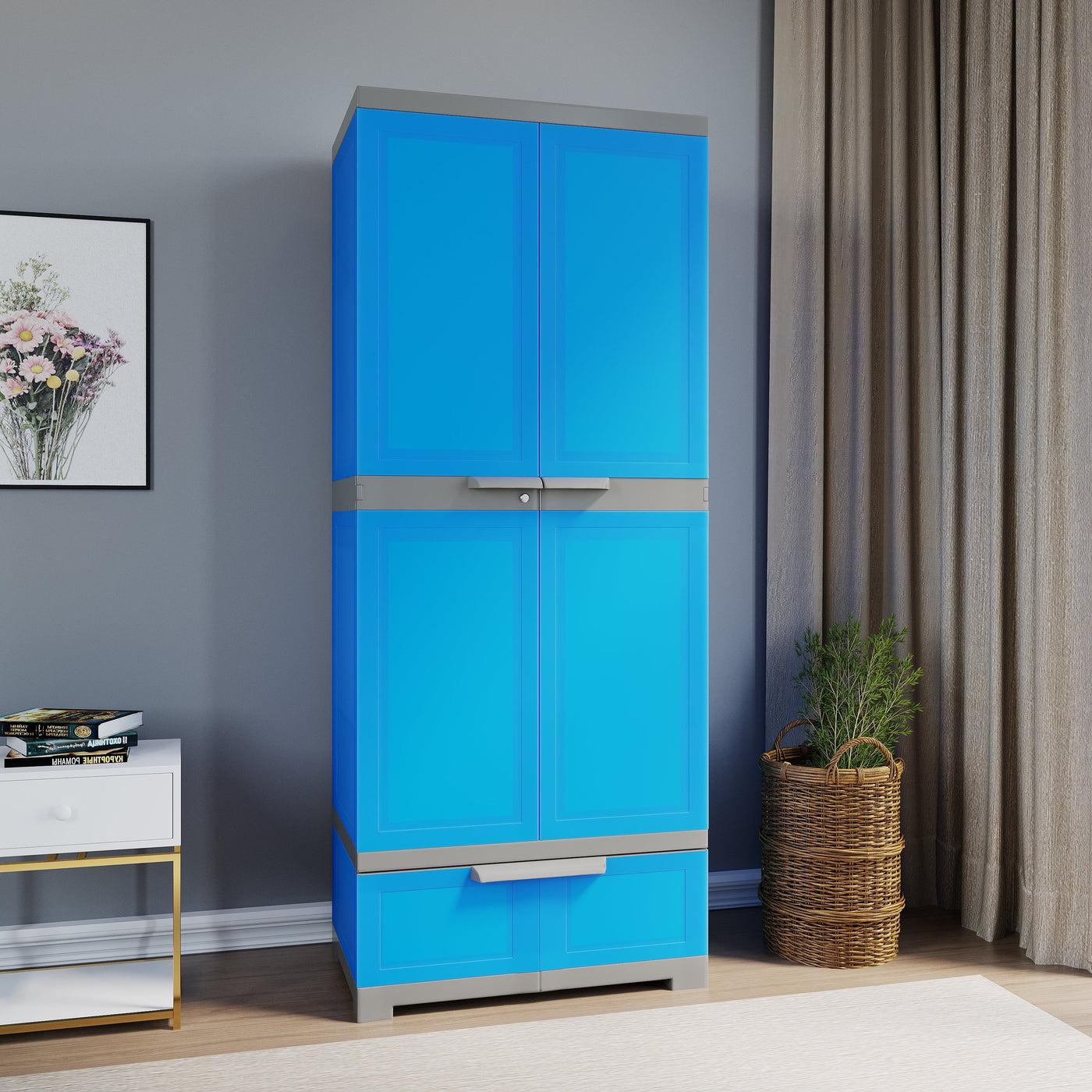 Nilkamal Freedom FMDR 1B Plastic Storage Cabinet with 1 Drawer (Deep Blue / Grey)