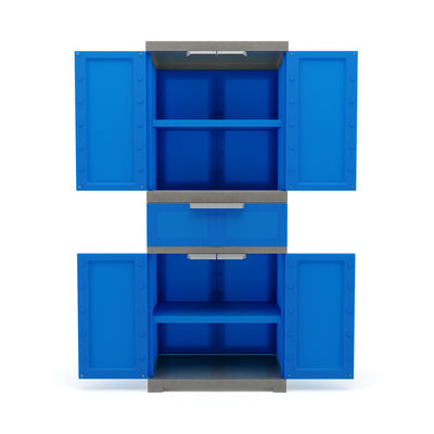 Nilkamal Freedom FMDR 1C Plastic Storage Cabinet with 1 Drawer (Deep Blue & Grey) - Open Drawer View