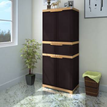 Nilkamal Freedom Cabinet with 1 Drawer in Center (Weather Brown and Biscuit)