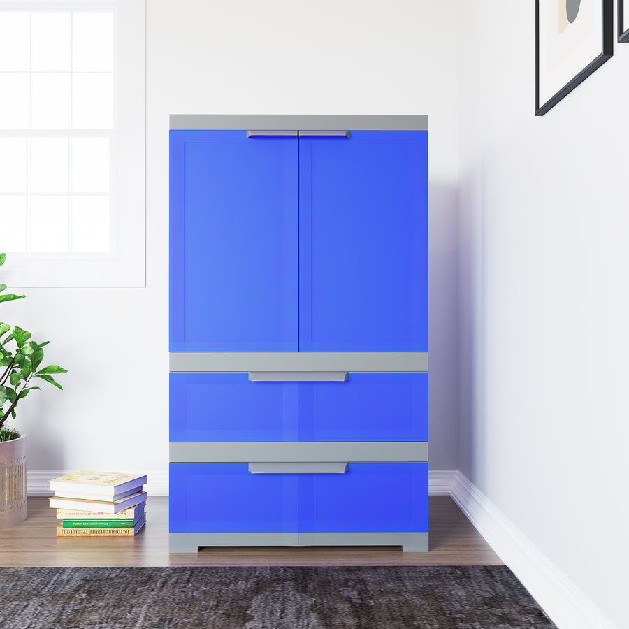 Nilkamal Freedom FMDR 2B Plastic Storage Cabinet with 2 Drawer - Deep Blue/Grey