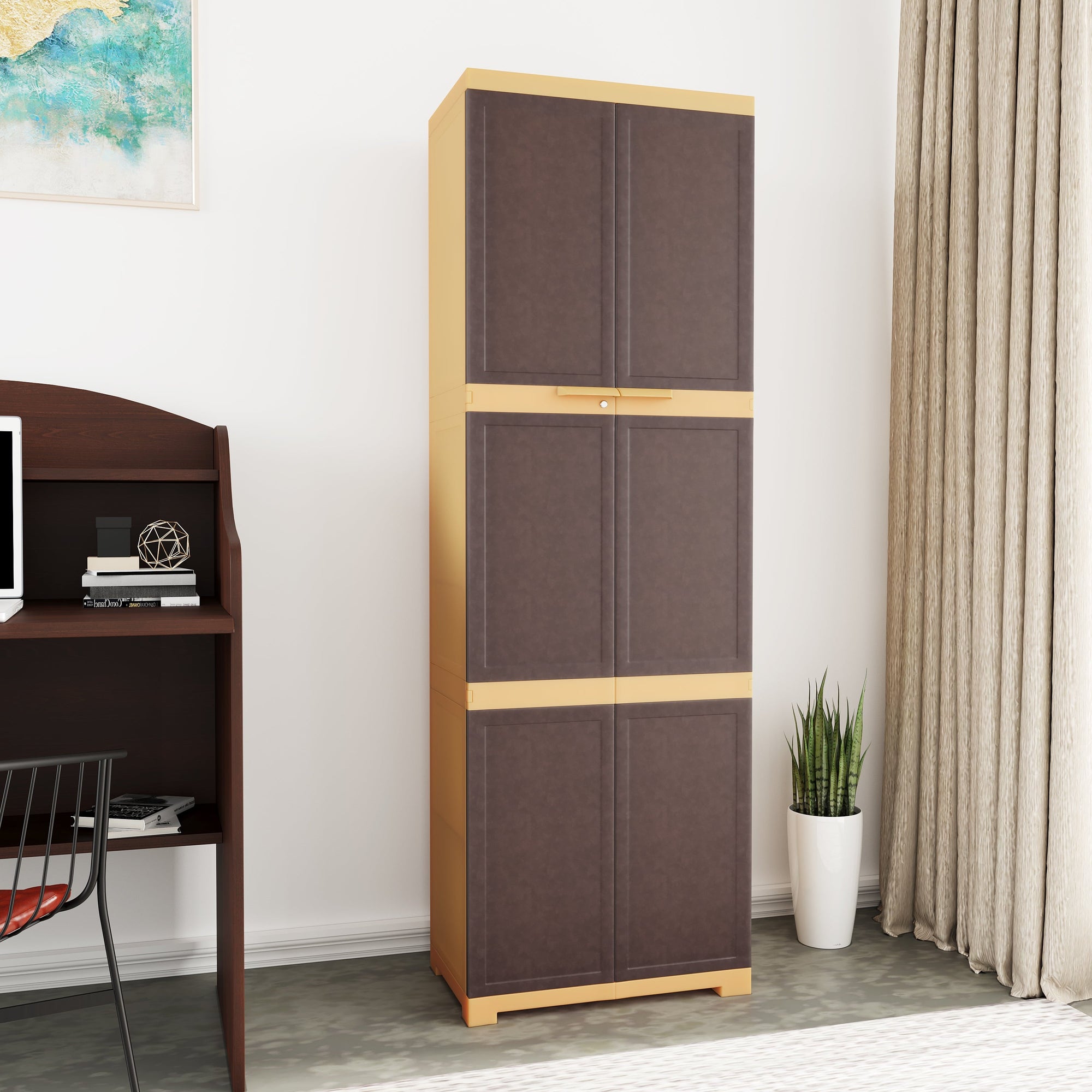 Nilkamal Freedom Mini Large (FML) Plastic Storage Cabinet (Weathered Brown / Biscuit) - Slight Side View-2