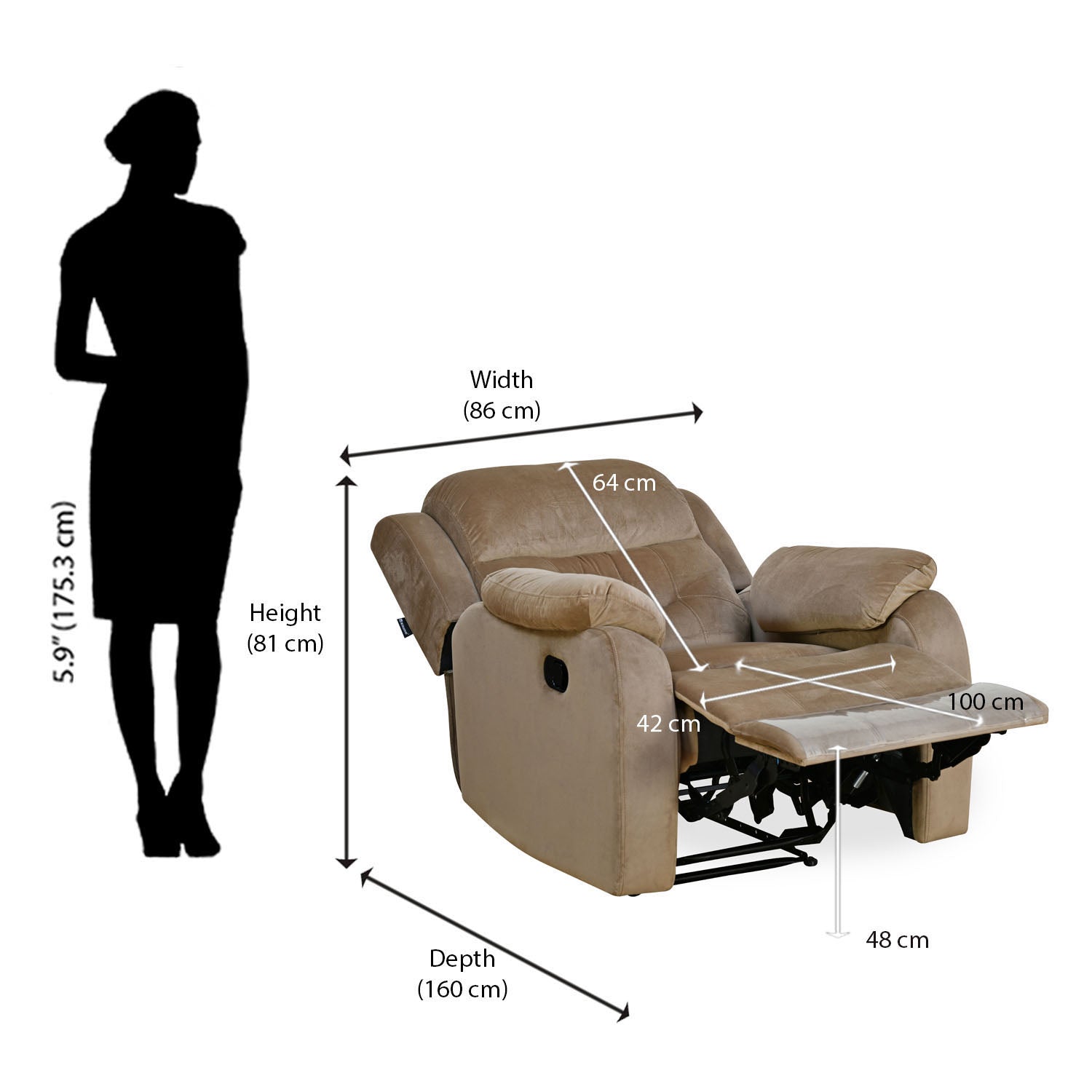 Nilkamal Freya 1 Seater Recliner Sofa (Grey)