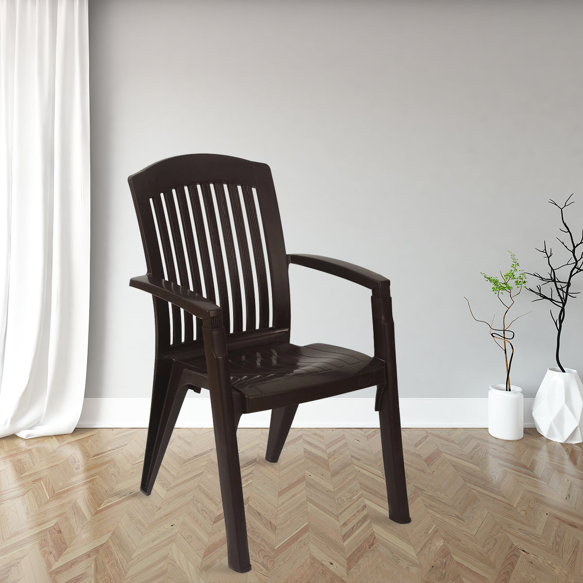Nilkamal Heritage Plastic Arm Chair Weather Brown Nilkamal