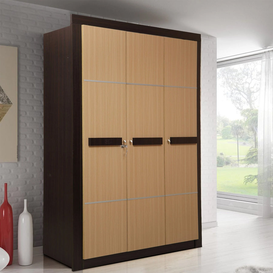 Nilkamal Cedar 3 Door Wardrobe - Teak/Walnut