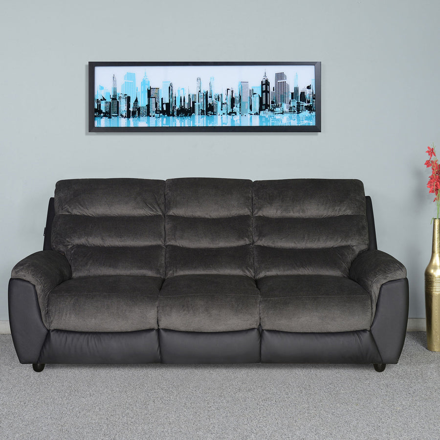 Nilkamal Chris Fabric 3 Seater Sofa (Black / Grey)