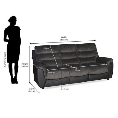 Nilkamal Chris Fabric 3 Seater Sofa (Black / Grey)