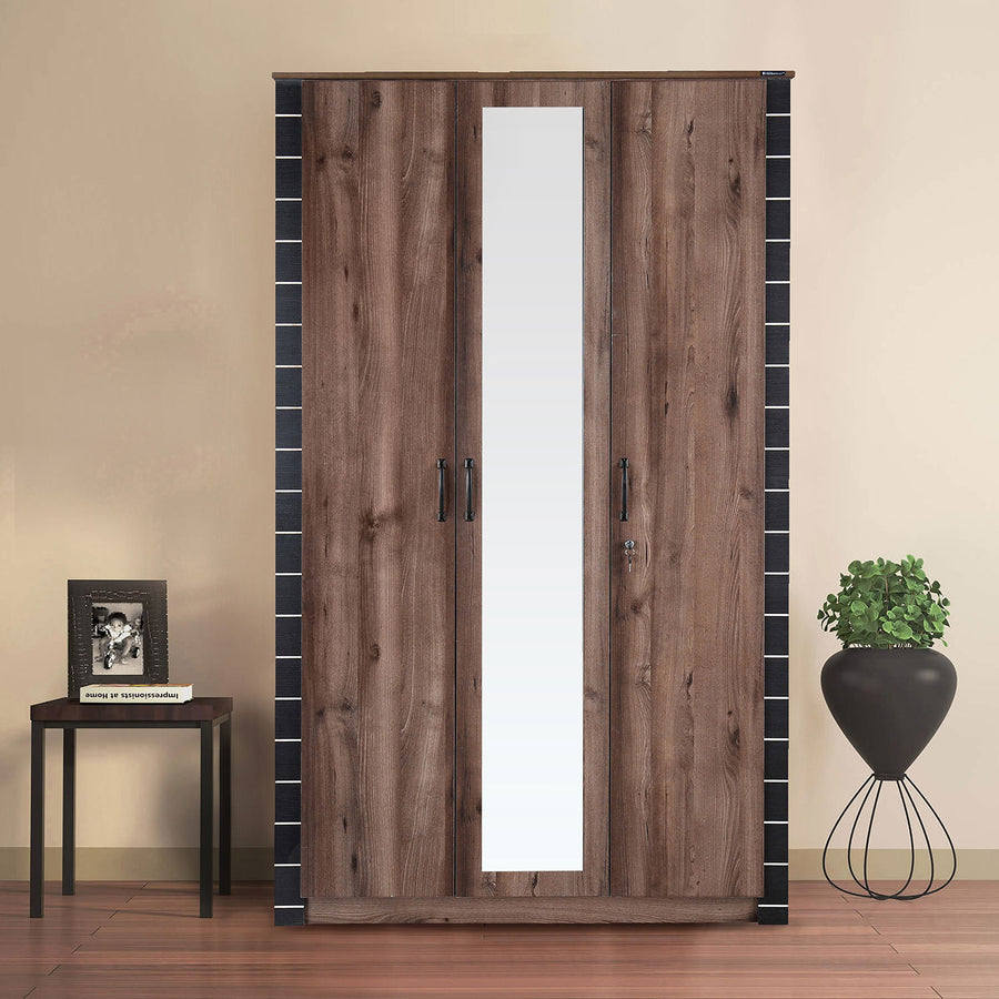 Nilkamal Iconic 3 Door Mirror Wardrobe (Oak)