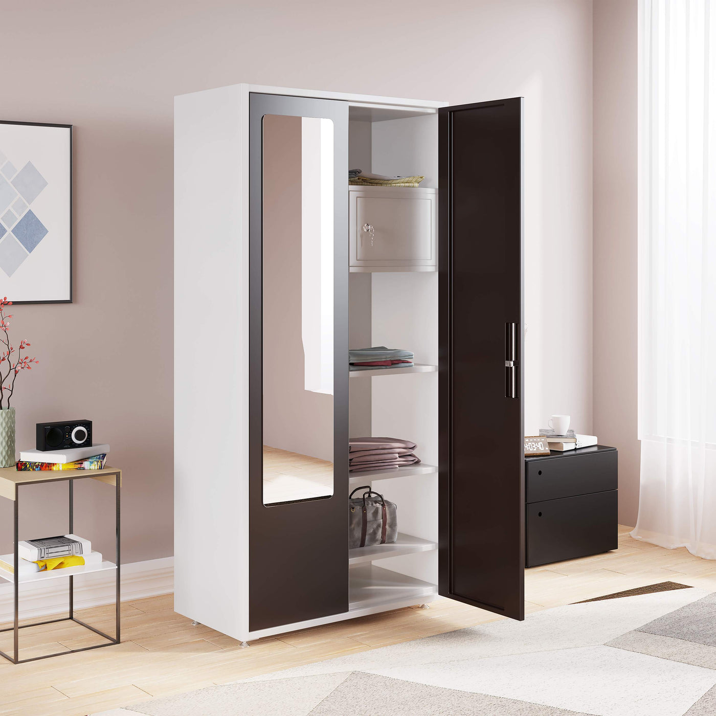 Nilkamal Olymipia 2 Door Mirror Wardrobe (Brown / White)