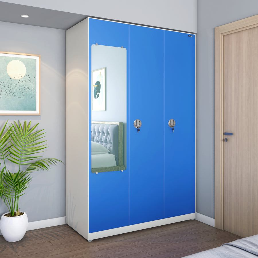 Nilkamal Jupiter 3 Door with Miror Wardrobe (Blue / White)