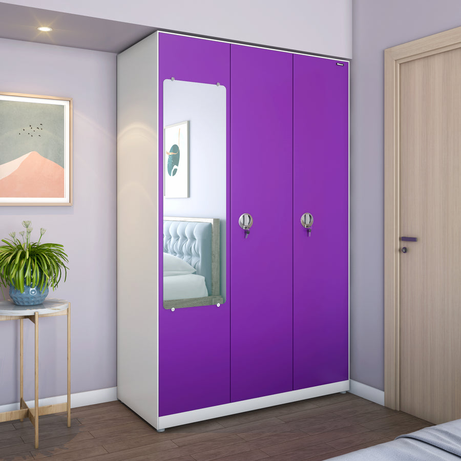 Nilkamal Jupiter 3 Door with Miror Wardrobe (Voilet / White)