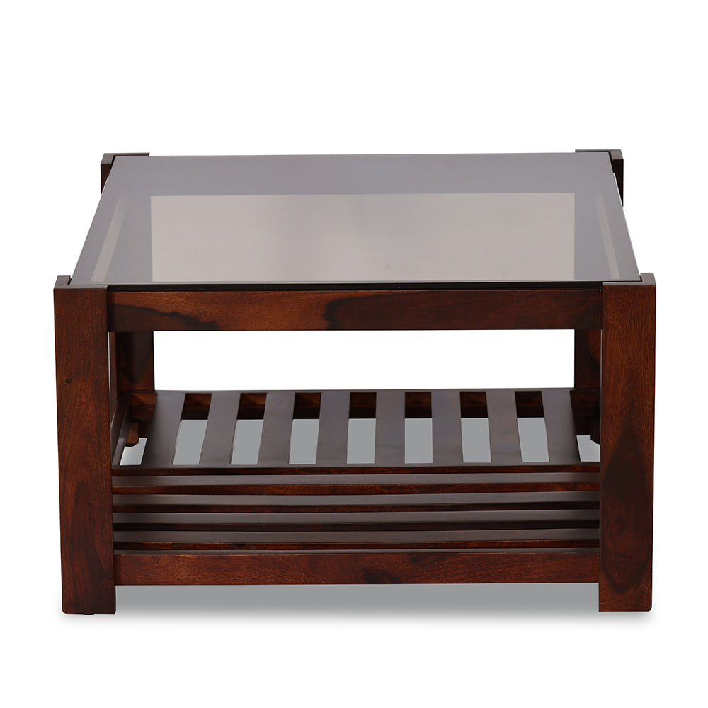 Nilkamal Kylie Glass Top Solid Wood Coffee Table (Walnut)