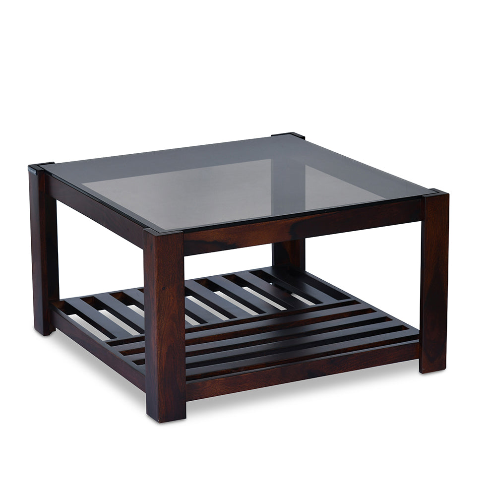 Nilkamal Kylie Glass Top Solid Wood Coffee Table (Walnut)