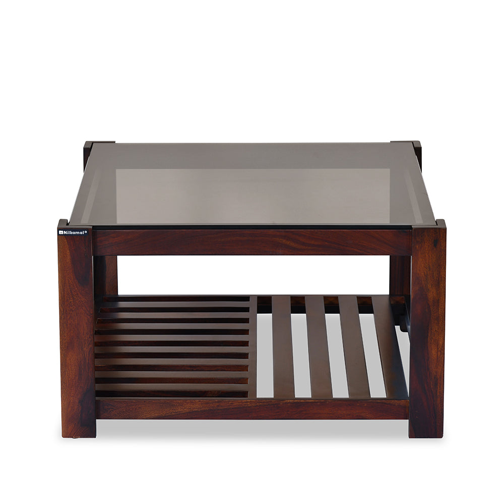 Nilkamal Kylie Glass Top Solid Wood Coffee Table (Walnut)