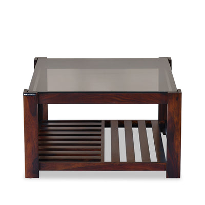 Nilkamal Kylie Glass Top Solid Wood Coffee Table (Walnut)