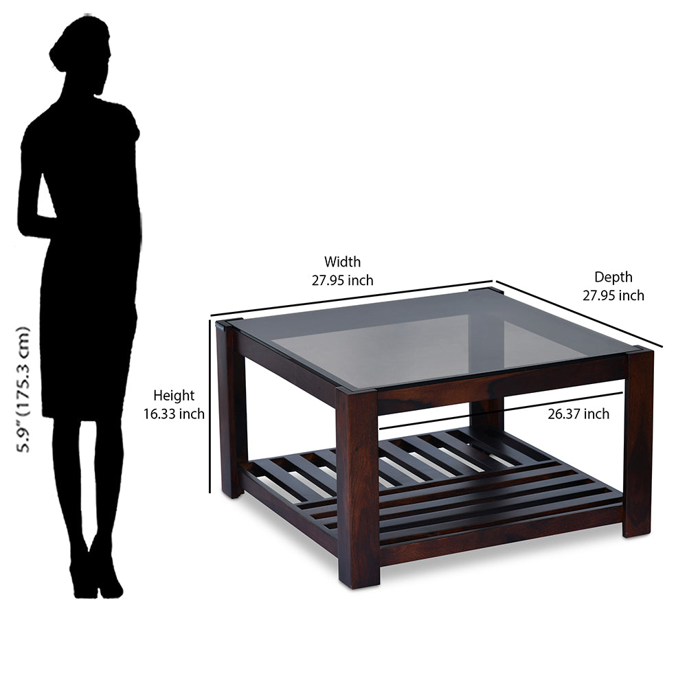 Nilkamal Kylie Glass Top Solid Wood Coffee Table (Walnut)