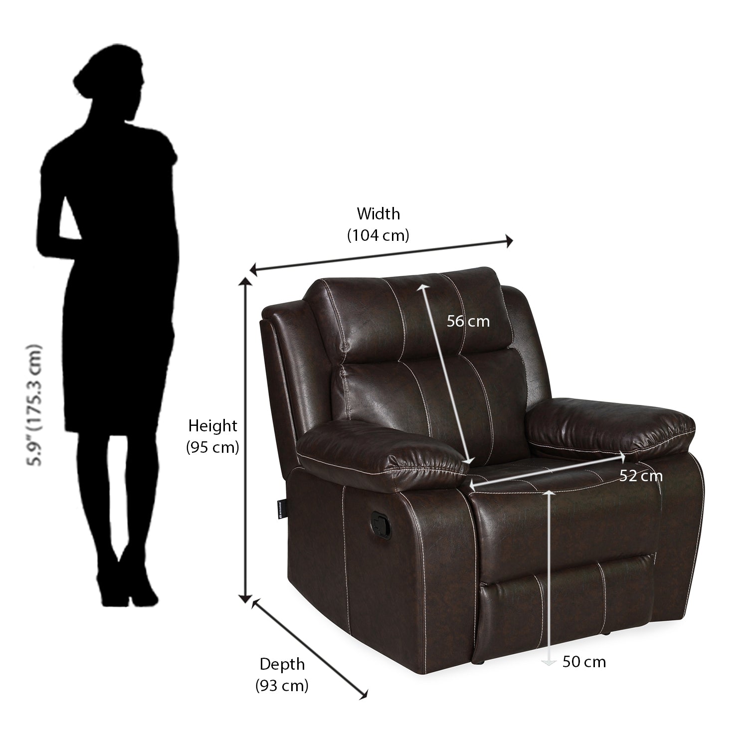 Nilkamal Commander 1 Seater PVC Recliner Sofa (Brown)