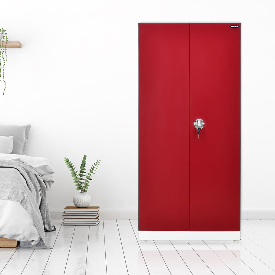Nilkamal Olympus 2 Door Steel Wardrobe (Cherry Red / White)