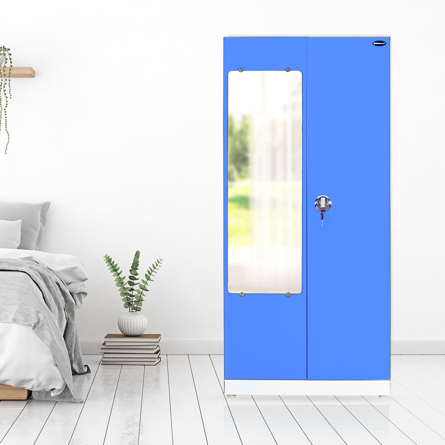 Nilkamal Olympus 2 Door with Mirror Steel Wardrobe (Blue / White)