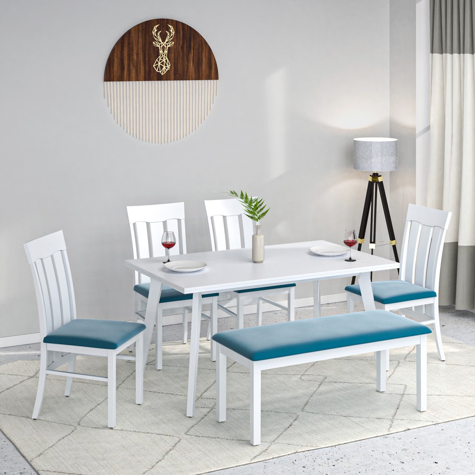 Buy Nilkamal Lawson 6 Seater Dining Set with Bench (White)