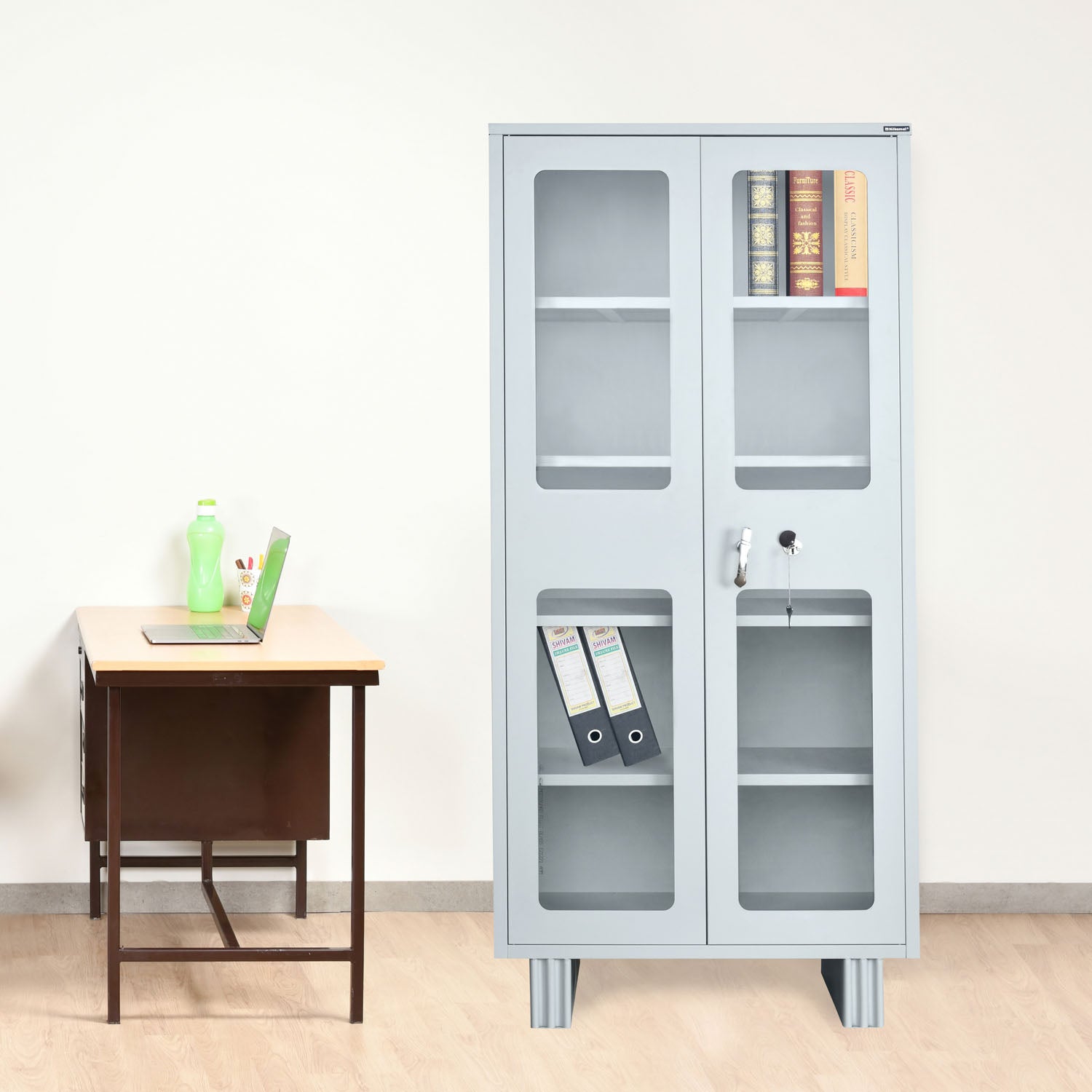 Nilkamal Magna KD Glass Door Office Almira (Grey)