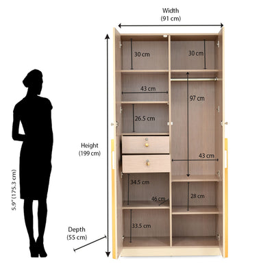 Nilkamal Mirage 2 Door Wardrobe (Ivory)