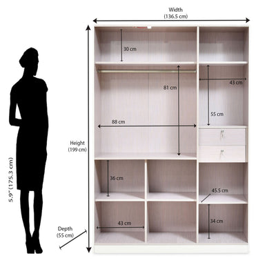Nilkamal Mirage Engineered Wood 3 Door Wardrobe (Ivory)
