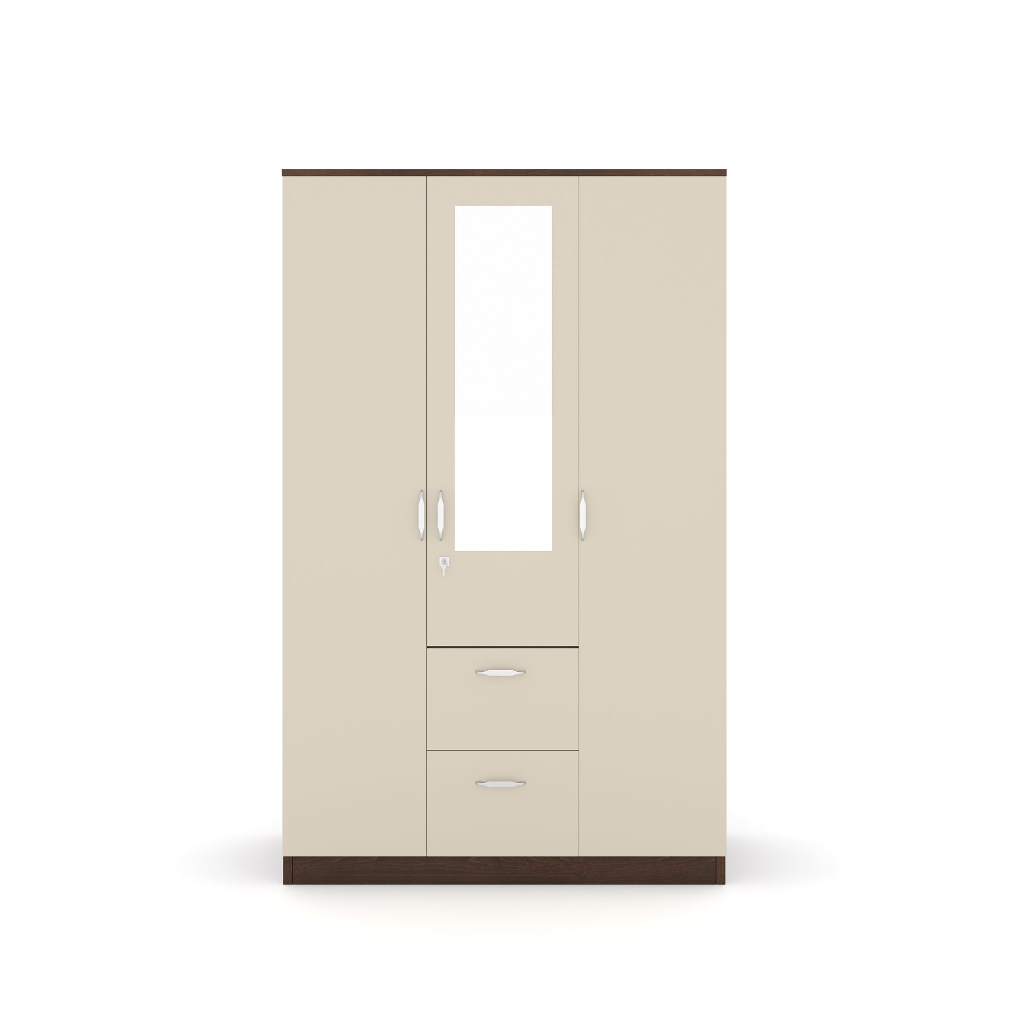 Nilkamal Mozart 3 Door Mirror Wardrobe (Walnut / White)