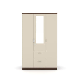 Nilkamal Mozart 3 Door Mirror Wardrobe (Walnut / White)