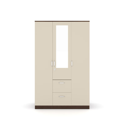 Nilkamal Mozart 3 Door Mirror Wardrobe (Walnut / White)