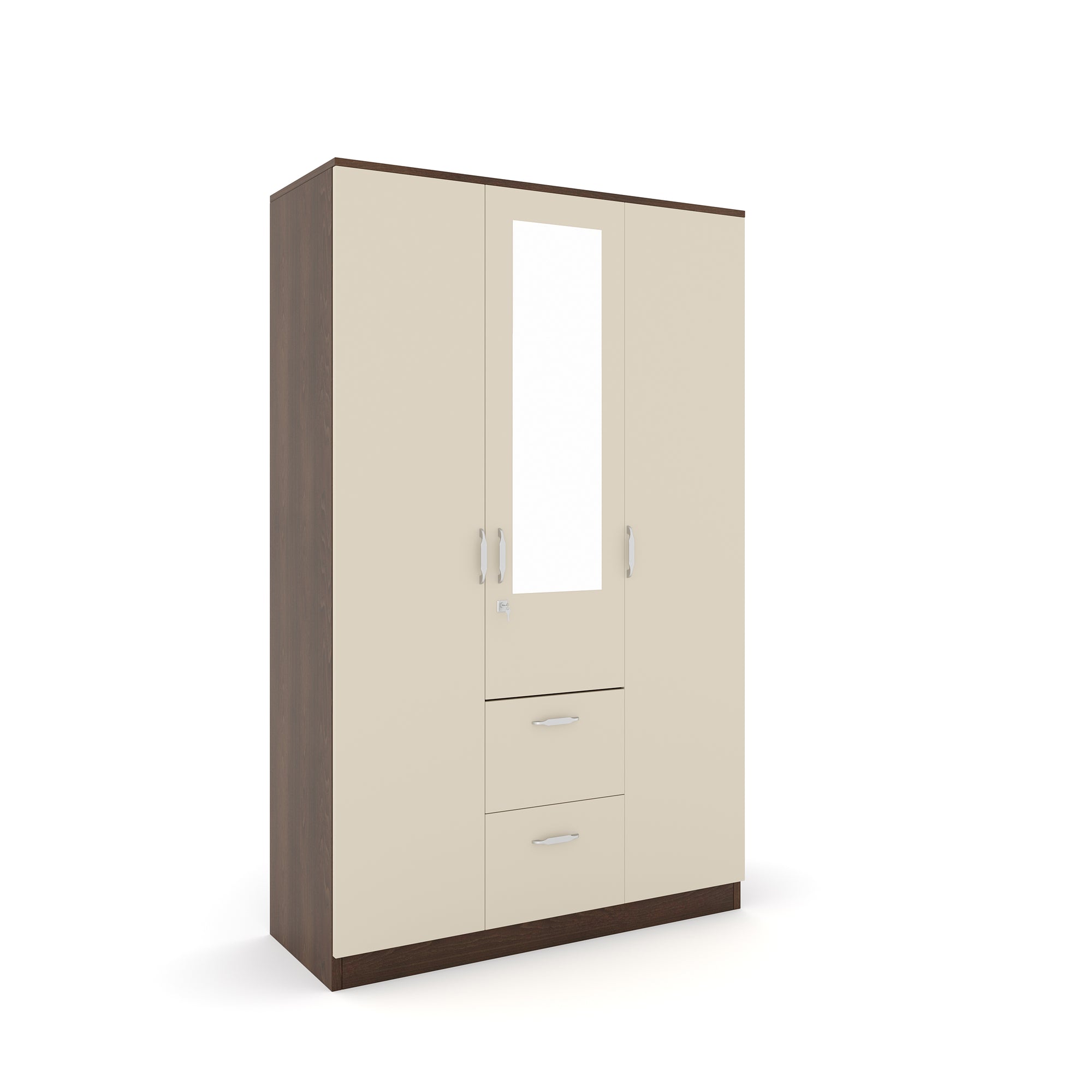 Nilkamal Mozart 3 Door Mirror Wardrobe (Walnut / White)
