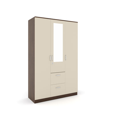 Nilkamal Mozart 3 Door Mirror Wardrobe (Walnut / White)