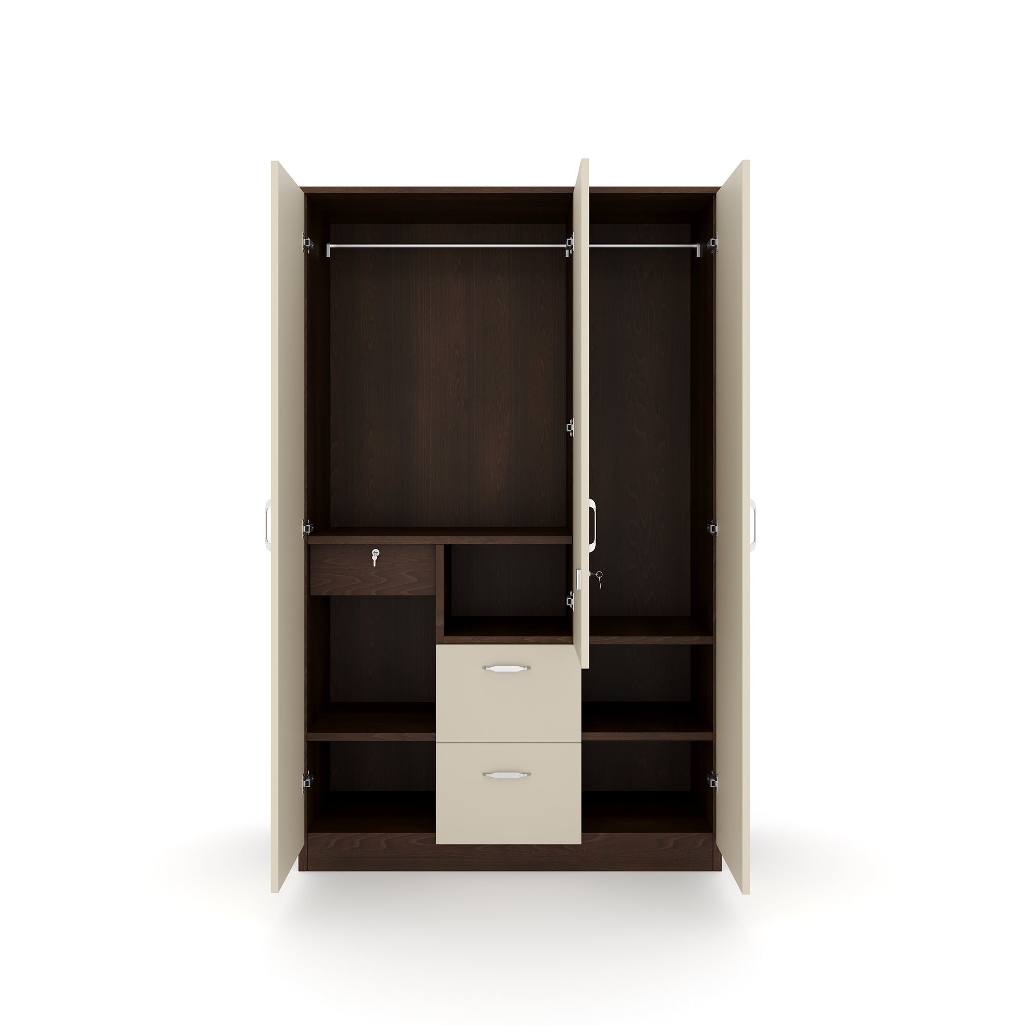 Nilkamal Mozart 3 Door Mirror Wardrobe (Walnut / White)