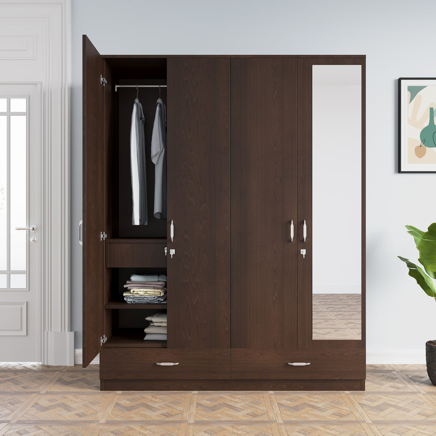 Nilkamal Mozart 4 Door Mirror Wardrobe (New Wenge)