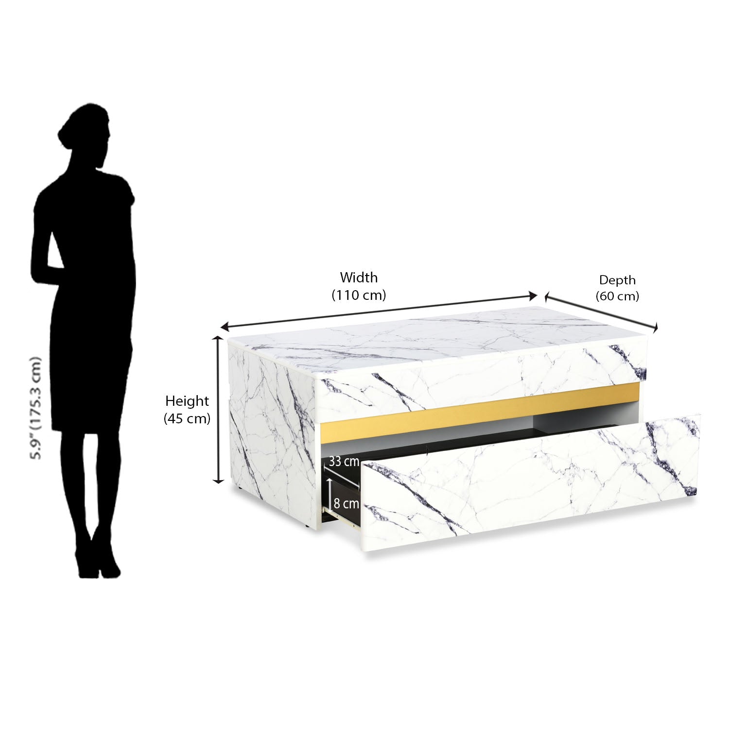 Nilkamal Mondrian Marble Pattern Top Center Table (White)