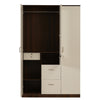 Nilkamal Mozart 3 Door Mirror Wardrobe (Walnut / White) - Front View With Open Drawer-2