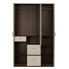 Nilkamal Mozart 3 Door Mirror Wardrobe (Walnut / White) - Front View With Open Drawer-3