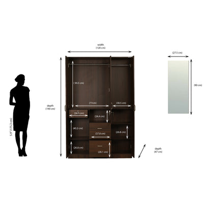 Nilkamal Mozart 3 Door Wardrobe with Mirror (Walnut)