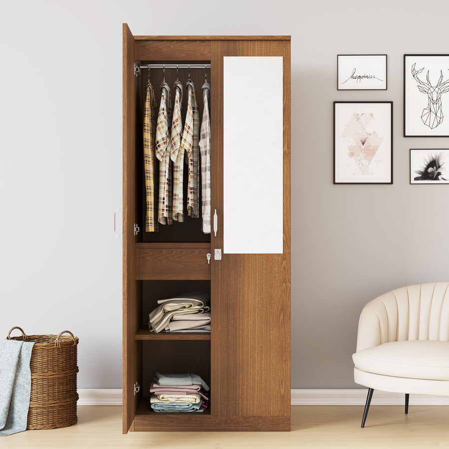 Nilkamal Riva 2 Door Mirror Wardrobe (Walnut)