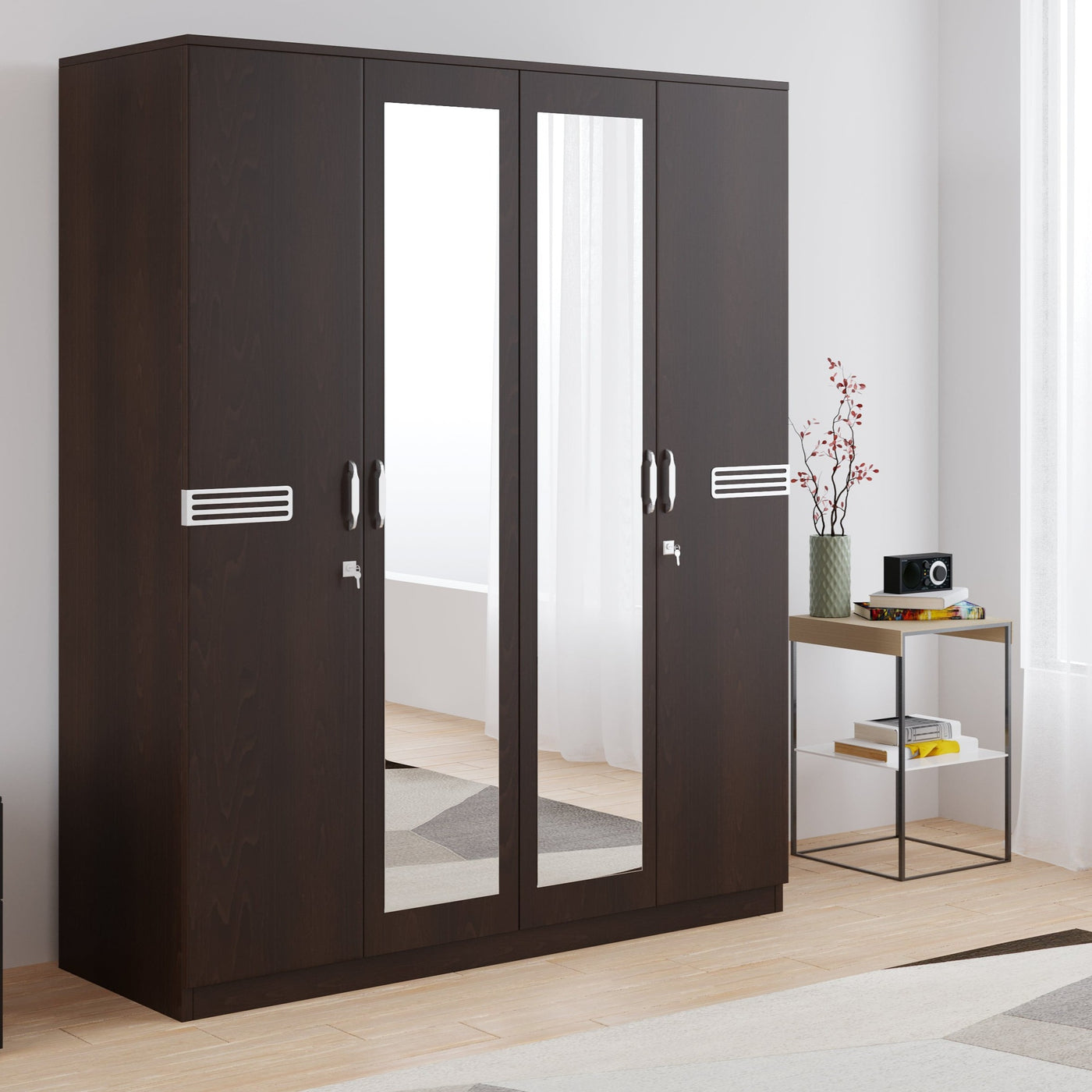 Nilkamal Riva 4 Door Wardrobe with Mirror (New Wenge)