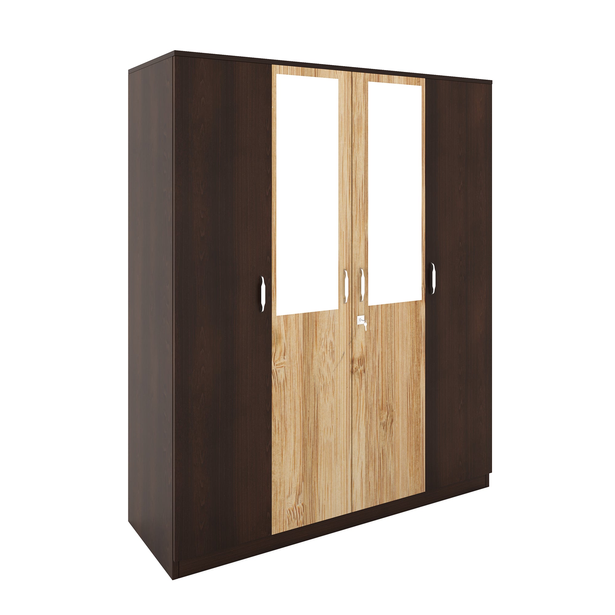 Nilkamal Willy 4 Door Mirror Wardrobe (New Wenge / Sonama Oak)